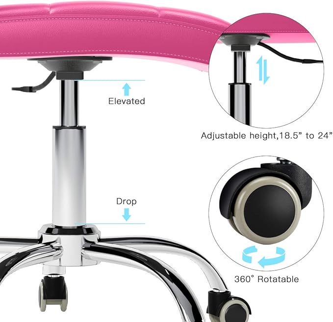 360° Office Desk Chair,PU Adjustable Rolling Task Chair with Backrest for Barber,Office,Home, Computer,360° Swivel,Armless (pink) - LeafyLoom