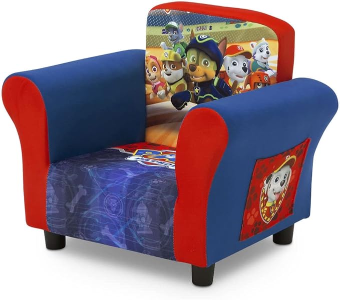Delta Children Upholstered Chair with PAW Patrol Graphics, Wood Frame, Plush Foam Padding, Side Pockets, for Toddlers and Kids - LeafyLoom