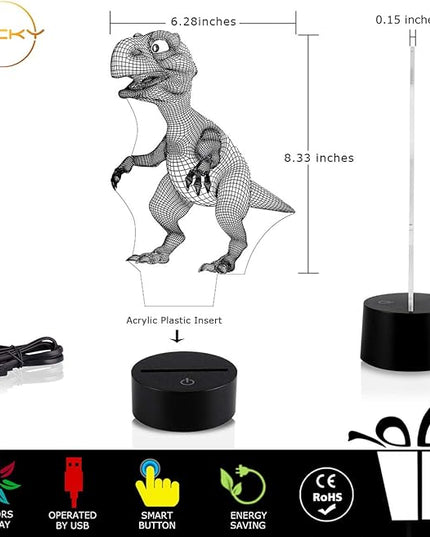Night Lights for Kids Dinosaur 3D Night Light Lamp Wiscky 7 LED Colors Changing Touch Table Desk Lamps Decorative Lighting Pretty Cool Toys Gifts Birthday Holiday Xmas for Baby Nursery Toddler Friends - LeafyLoom