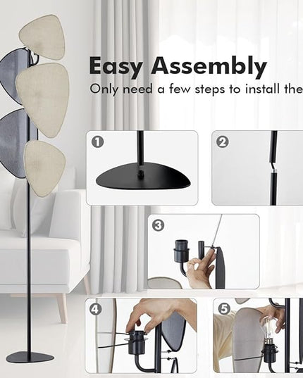 WOXXX Floor Lamp,Floor Lamps for Living Room,Modern Floor Lamp for Bedroom Office,Boho Corner Floor Lamp with 5 Weave Shades,Reading Tall Lamp Standing Lamp,Minimalist Unique Tree Floor Lamp(Black) - LeafyLoom