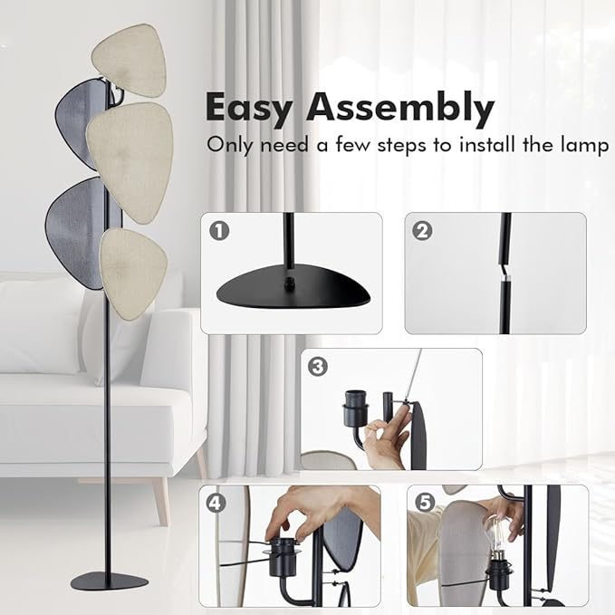 WOXXX Floor Lamp,Floor Lamps for Living Room,Modern Floor Lamp for Bedroom Office,Boho Corner Floor Lamp with 5 Weave Shades,Reading Tall Lamp Standing Lamp,Minimalist Unique Tree Floor Lamp(Black) - LeafyLoom