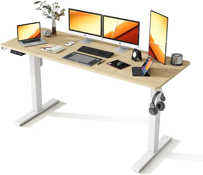 63 x 24 Inches Standing Desk Adjustable Height with Splice Board- Stand Up Desk, Electric Standing Desk, Sit to Stand Desk for Home & Office Computer Desk - LeafyLoom