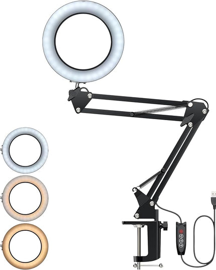 8X Lighted Magnifying Glass Lamp, Adjustable Magnifying Glass with Light Clamp Swivel Arm LED 3 Color Modes,10 Brightness Levels, Hands Free Magnifier for Hobby Close Work, Repair, Reading - LeafyLoom