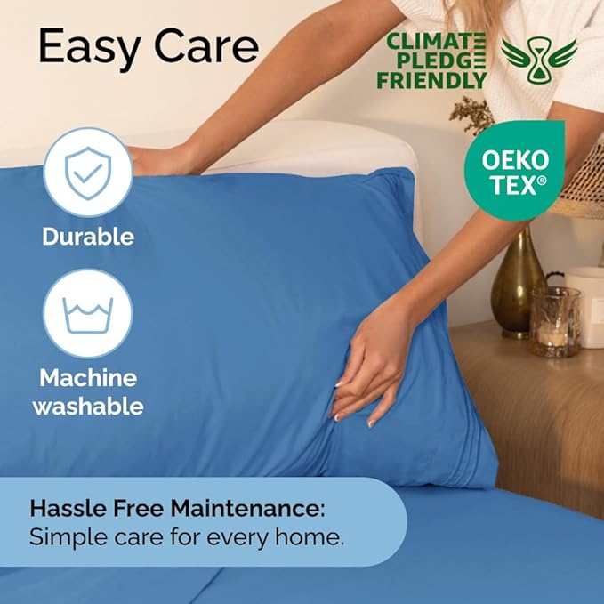 Twin XL Size 3 Piece Sheet Set - Comfy Breathable & Cooling Sheets - Hotel Luxury Bed Sheets for Women & Men - Deep Pockets, Easy-Fit, Soft & Wrinkle Free Sheets - Denim Blue Oeko-Tex Bed Sheet Set - LeafyLoom