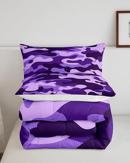 Full Size Camouflage Comforter Set 3Pcs Kids Bedding Set for Boys Girls Teens 1 Comforter & 2 Pillowcases(Full,Purple) Boys - LeafyLoom