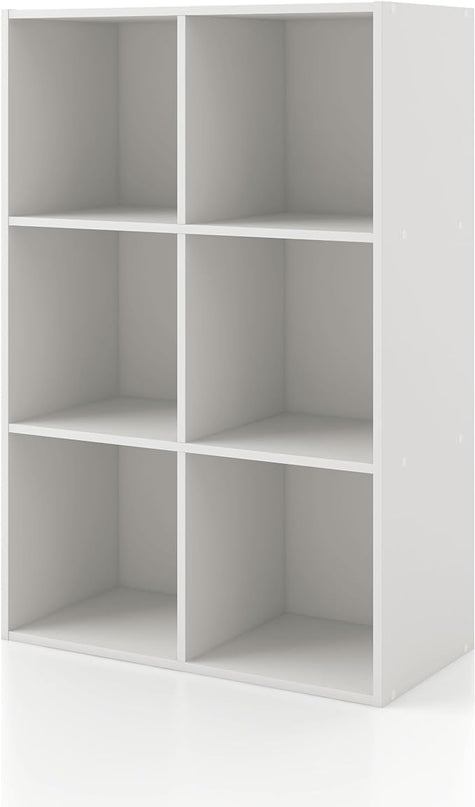 Apexa 6 Cube Storage Organizer Shelves, Stackable Wood Bookcase Fits Cubby Bins for Organization, Dorm Teen Room Decor & Home Office, White - LeafyLoom