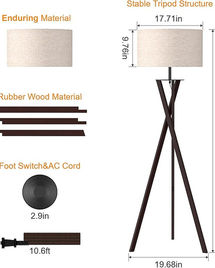 LEPOWER Tripod Floor Lamp, Mid Century Wood Floor Lamps for Living Room, Bedroom and Office, Flaxen Lamp Shade with E26 Lamp Base - LeafyLoom