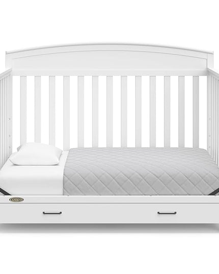 Graco Benton 5-in-1 Convertible Crib with Drawer (White) - Converts from Baby Crib to Toddler Bed, Daybed and Full-Size Bed, Fits Standard Full-Size Crib Mattress, Adjustable Mattress Support Base - LeafyLoom