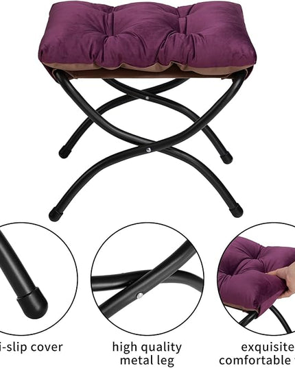 HollyHOME Fabric Lazy Chair with Foldable Ottoman, Accent Comfy Lounge Arm Chair and Folding Footrest Stool Set, Leisure Sofa Reading Chair and Footstool for Living Room, Bedroom, Dorm, Deep Purple - LeafyLoom