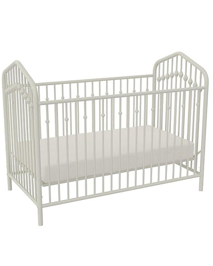 Novogratz Bushwick Metal Crib with Adjustable Mattress Height, Off White - LeafyLoom
