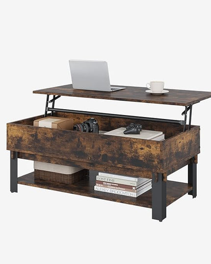 Novilla Modern Lift Top Coffee Table with Storage for Living Room Wodden Lift Tabletop Dining Table with Hidden Compartment and Metal Frame 40 Inch, Rustic Brown - LeafyLoom