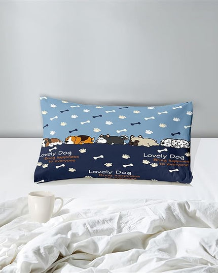 2Pcs Cartoon Dog Comforter Set Twin Comforter Set for Boys Lovely Puppy Patterns Bedding Set Fun Animal Lover Comforter Lovely Dog Paw Bones Quilt with 1 Pillowcase, Twin Size - LeafyLoom