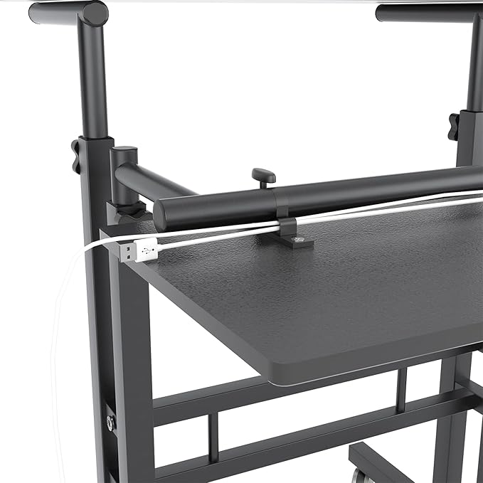 sogesfurniture Mobile Standing Desk Laptop Workstation on Wheels, Adjustable Computer Desk for Standing or Sitting, Black 101-BK - LeafyLoom