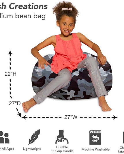 Posh Creations Bean Bag Chair for Kids, Teens, and Adults Includes Removable and Machine Washable Cover, Soft Nylon - Camo Gray and White, 27in - Medium - LeafyLoom