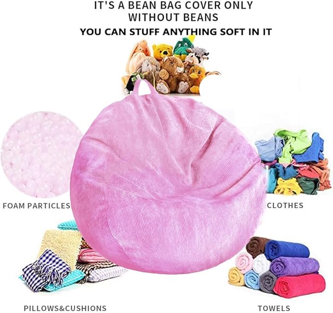Kisoy Bean Bag Chair Cover (No Filler) Stuffed Animal Storage Bean Bag Cover Pets Dogs/Cats Lazy Beds. Washable Ultra Soft Corduroy Stuffed for Organizing Plush Toys or Textile, Sack Bean Bag - LeafyLoom