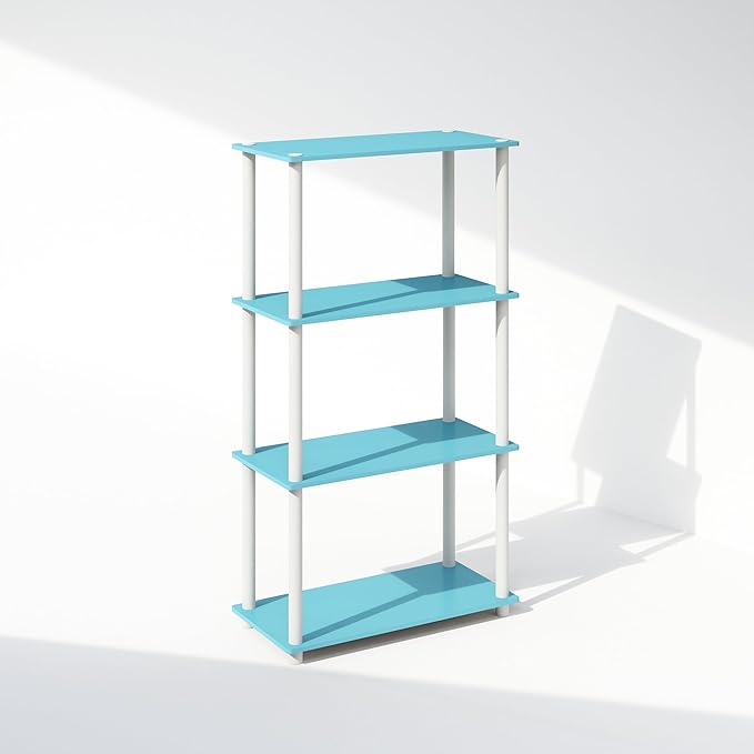 Furinno Turn-N-Tube 4-Tier Multipurpose Shelf Display Rack, Shelving Unit, Bookcase, Light Blue/White - LeafyLoom