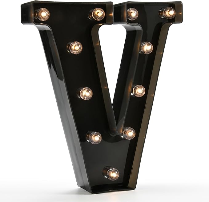 Light Up Black Alphabet Marquee Letters Sign LED Marquee Number Lights Sign for Night Light Home Bar Christmas Lamp Birthday Party Wedding Decoration V - LeafyLoom