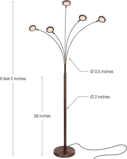 Brightech Orion Arc Floor Lamp for Living Room, Tree Floor Lamp with 5 Adjustable Arms, Multi-Head Standing Lamp with Flexible Rotating LED Lights for Bedroom, Dorm - Bright Hanging Lighting - Bronze - LeafyLoom