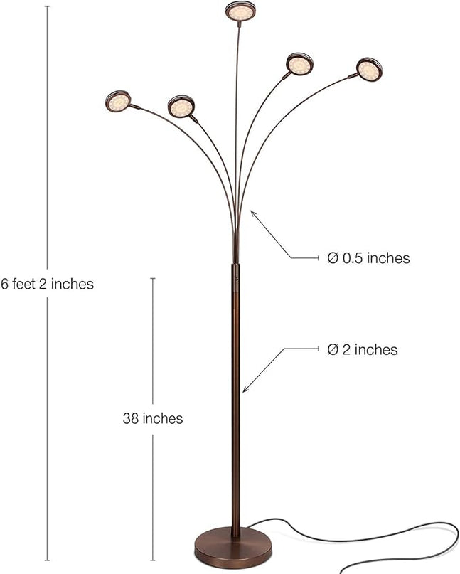 Brightech Orion Arc Floor Lamp for Living Room, Tree Floor Lamp with 5 Adjustable Arms, Multi-Head Standing Lamp with Flexible Rotating LED Lights for Bedroom, Dorm - Bright Hanging Lighting - Bronze - LeafyLoom