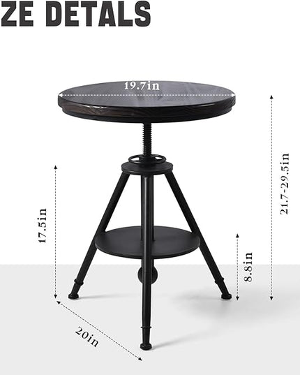 Industrial Bistro Table Vintage Small Cafe Table Farmhouse Round Dining Table for Kitchen Rustic Side Table Swivel Wooden Top 21-29inch Height Adjustable - LeafyLoom