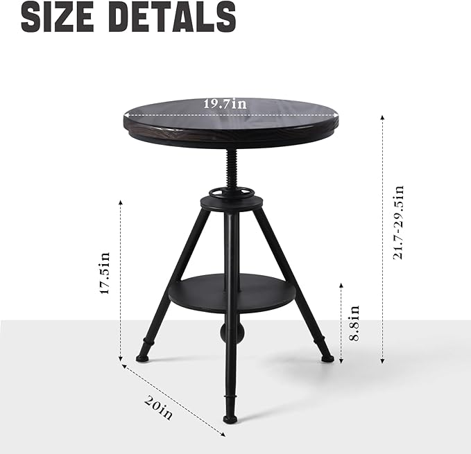 Industrial Bistro Table Vintage Small Cafe Table Farmhouse Round Dining Table for Kitchen Rustic Side Table Swivel Wooden Top 21-29inch Height Adjustable - LeafyLoom