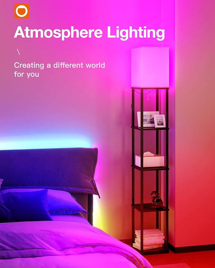 addlon Floor Lamp with Shelves with LED Smart RGB Bulb, 5-Tier Modern Shelf Display for Living Room, Bedroom and Office - Black - LeafyLoom
