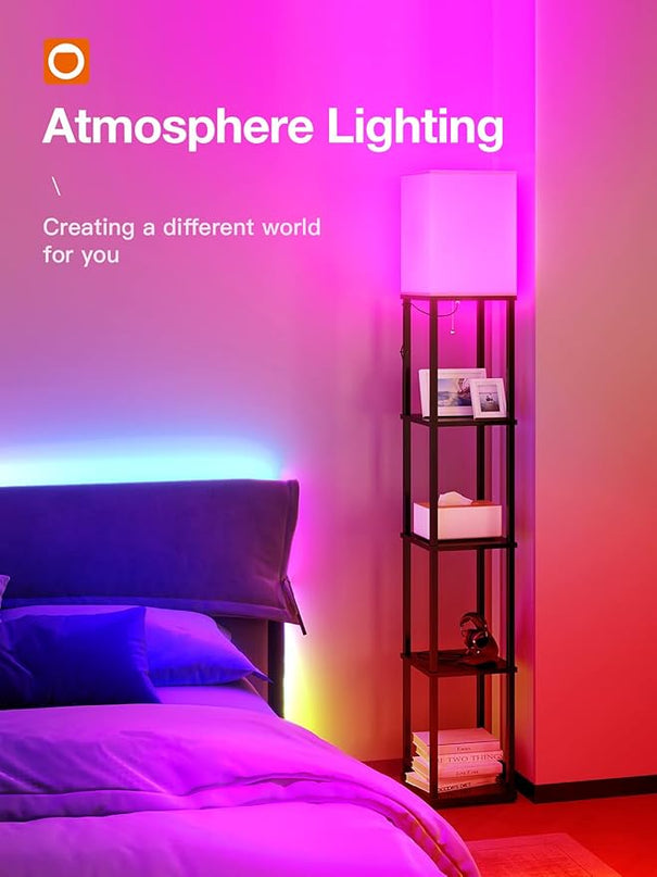 addlon Floor Lamp with Shelves with LED Smart RGB Bulb, 5-Tier Modern Shelf Display for Living Room, Bedroom and Office - Black - LeafyLoom