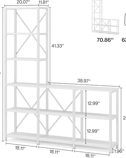 Tribesigns 9 Shelves Bookshelves, Industrial Ladder Corner Etagere Bookcase, Rustic 6-tier Display Open Shelf Storage Organizer for Living Room (White) - LeafyLoom
