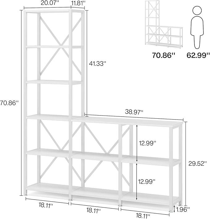 Tribesigns 9 Shelves Bookshelves, Industrial Ladder Corner Etagere Bookcase, Rustic 6-tier Display Open Shelf Storage Organizer for Living Room (White) - LeafyLoom