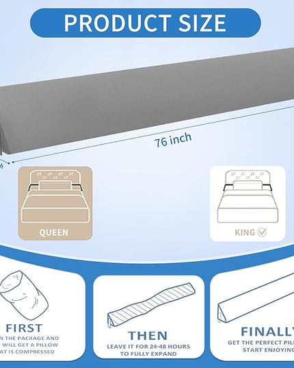 King Size (76"x10"x6") Bed Wedge Pillow for Headboard Bed Gap Filler (0-6"), Headboard Pillow Wedge Mattress Wedge Pillow to Fill The Gap Between Headboard and Mattress - LeafyLoom
