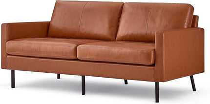 70" Top-Grain Leather Sofa, 2-Seat Upholstered Loveseat Sofa Modern Couch, Luxury Classic for Living Room Bedroom Apartment Office (Brown) - LeafyLoom