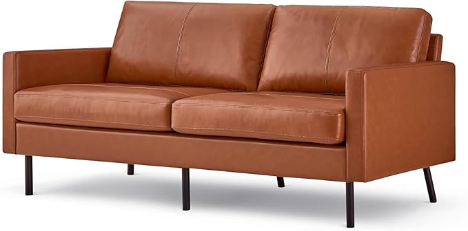 70" Top-Grain Leather Sofa, 2-Seat Upholstered Loveseat Sofa Modern Couch, Luxury Classic for Living Room Bedroom Apartment Office (Brown) - LeafyLoom