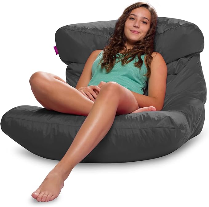 Posh Creations Structured Comfy Bean Bag Chair for Gaming, Reading, and Watching TV, Laguna Lounger, Microsuede - Charcoal Gray - LeafyLoom