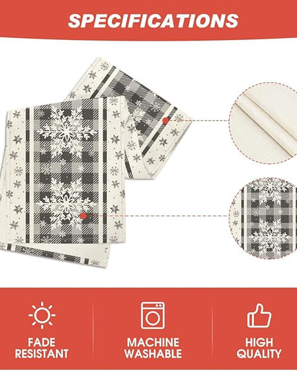 Artoid Mode Grey Buffalo Plaid Snowflakes Christmas Table Runner, Seasonal Winter Kitchen Dining Table Decoration for Home Party Decor 13x72 Inch ArtoidMode
