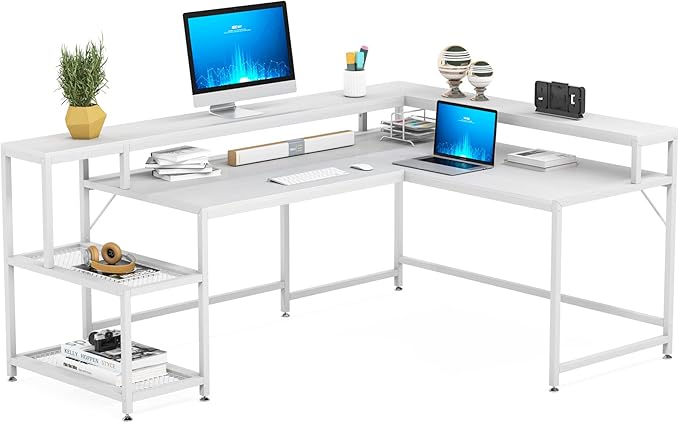 L-Shaped Computer Desk, White - LeafyLoom