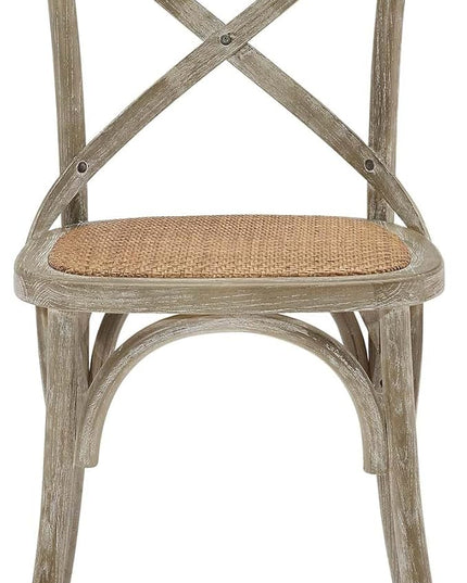 Modway Gear Rustic Modern Farmhouse Elm Wood Rattan Two Dining Chairs in Gray - LeafyLoom