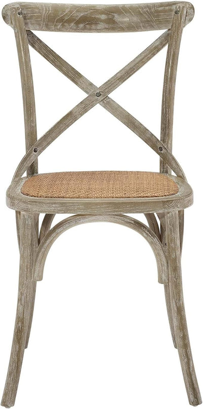 Modway Gear Rustic Modern Farmhouse Elm Wood Rattan Four Dining Chairs in Gray - LeafyLoom