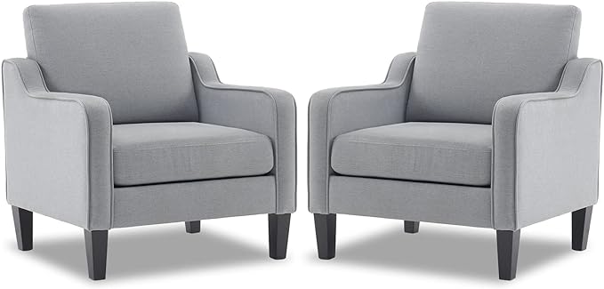 VINGLI Modern Accent Chairs Set of 2,Comfy Grey Armchair for Bedroom,Living Room Upholstered Sofa Chair Reading Chair for Small Spaces - LeafyLoom