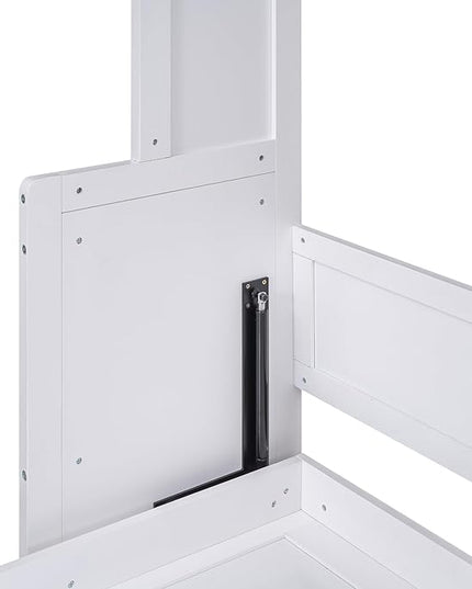 Queen Size Murphy Bed with Shelf, Queen Wall Bed Storage Bed for Guestroom, Office, Space-Saving Design Murphy Bed Frame, No Spring Box Needed, White - LeafyLoom
