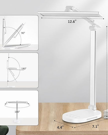 LED Desk Lamp, Dimmable Table Lamp Reading Lamp with USB Charging Port,5 Lighting Modes, Sensitive Control, 60 Minutes Auto-Off Timer, Eye-Caring Office Lamp(White) - LeafyLoom