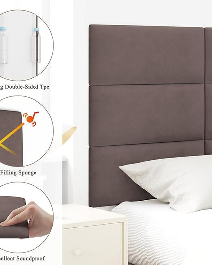Queen Headboard, Wall Mounted Peel and Stick Headboard, Upholstered Leather Bed Headboard for Queen Size Bed, Floating Dorm Bedroom Tall Headboard Soundproof Wall Panels (9 Panels, 10"x24") - LeafyLoom