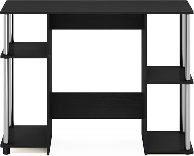 Furinno Jaya Computer Study Desk, Americano/Stainless Steel - LeafyLoom