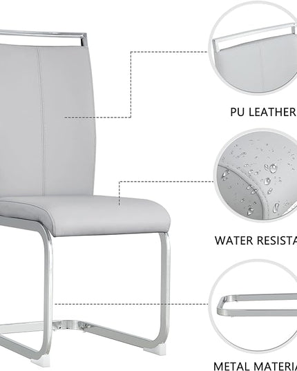 Dining Chairs Set, Kitchen Modern Metal Chairs with Faux Leather Padded Seat High Back and Sturdy Chrome Legs, Chairs for Dining Room (Light Gray, Set of 4) - LeafyLoom