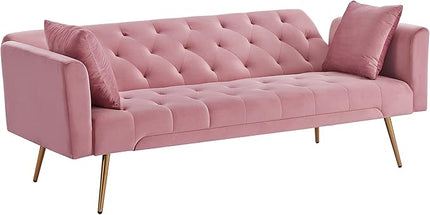 Convertible Folding Futon Sofa Bed Sleeper Lounge Couch,Small Velvet Upholstered Recliner Loveseat Daybed with Adjustable Backrest and Golden Metal Legs Space-Saving Sofabed for Living Room Office - LeafyLoom
