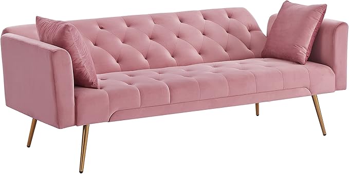 Convertible Folding Futon Sofa Bed Sleeper Lounge Couch,Small Velvet Upholstered Recliner Loveseat Daybed with Adjustable Backrest and Golden Metal Legs Space-Saving Sofabed for Living Room Office - LeafyLoom