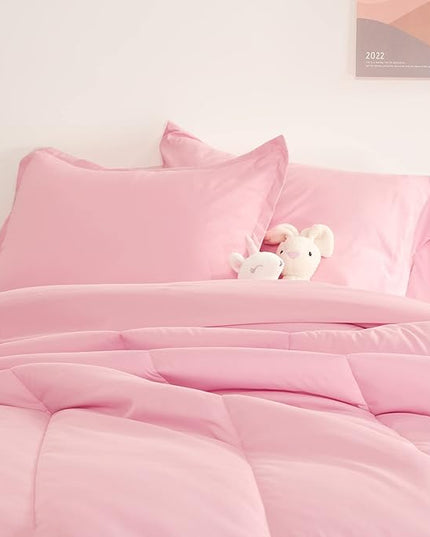 SLEEP ZONE Kids Bedding Comforter Set Full/Queen Size - Super Cute & Soft Kids Bedding 7 Pieces Set with Comforter, Sheet, Pillowcase & Sham (Ballet Pink Color) - LeafyLoom