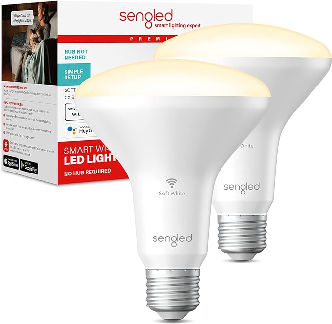 Sengled Alexa Light Bulbs, Updated FFS Smart Flood Light, Smart Bulb That Works with Alexa & Google Assistant, 7.5W 65W Equivalent,2700K BR30 Smart Light, No Hub Required, 2.4Ghz WiFi Only, 2 Pack Sengled