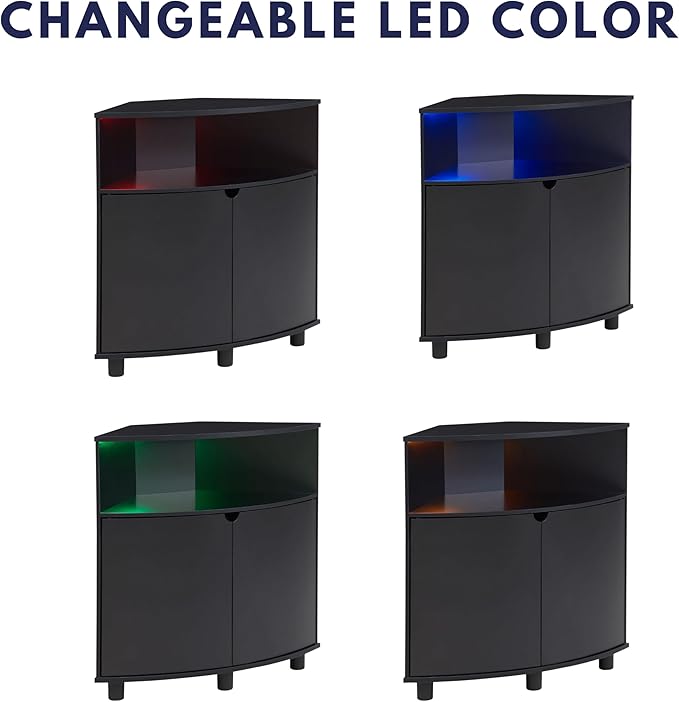 Berg Modern 31-inch 16 Colors LED Corner Cabinet with Doors and 2 Shelves, USB Charge Cord, Small TV Stand for Living Room, Home Office, Black Pure - LeafyLoom