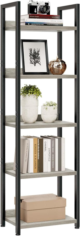 NUMENN Narrow Bookshelf, 5 Tier Bookshelves, Home Office Bookcase Shelf Storage Organizer, Free Standing Storage Shelving Unit for Bedroom, Living Room and Home Office, Grey - LeafyLoom