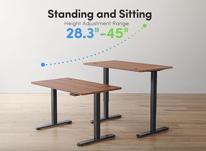 FEZIBO Electric Standing Desk, 55 x 24 Inches Height Adjustable Stand up Desk, Sit Stand Home Office Desk, Computer Desk, Black Walnut - LeafyLoom